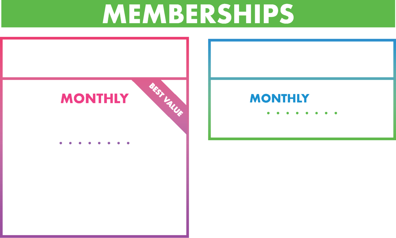 Memberships.
Premier: Monthly $29.99:
2 hours of jump per day
20% off Krave Café
20% off Arcade
20% off Annual Birthday Package.

Standard: Monthly $24.99: 
2 Hours of jump per day.